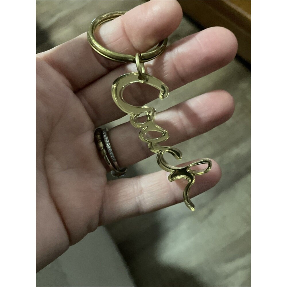 Coach Poppy Era HangTag Fob Logo Charm Keychain Gold Acrylic 2.5” - Picture 2 of 6